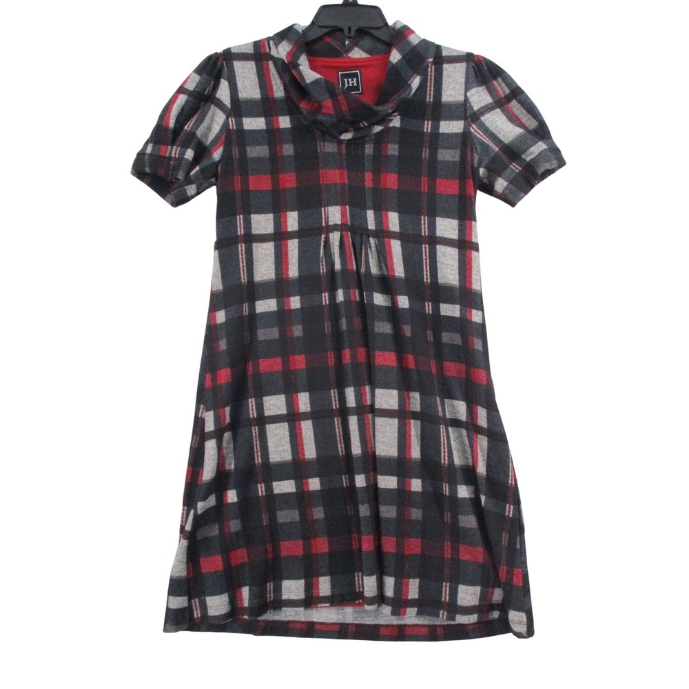 JH Collectibles Womens Plaid Cowl Neck Puff Sleeve Dress Red Black Grey Size S